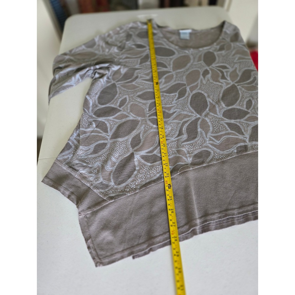 Sun Moda California Womens XL Top Taupe Cotton Leaf Print Asymmetrical Sharkbite - Picture 7 of 8